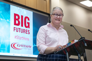 Jennifer Charpentier speaks at the annual scholarship award ceremony