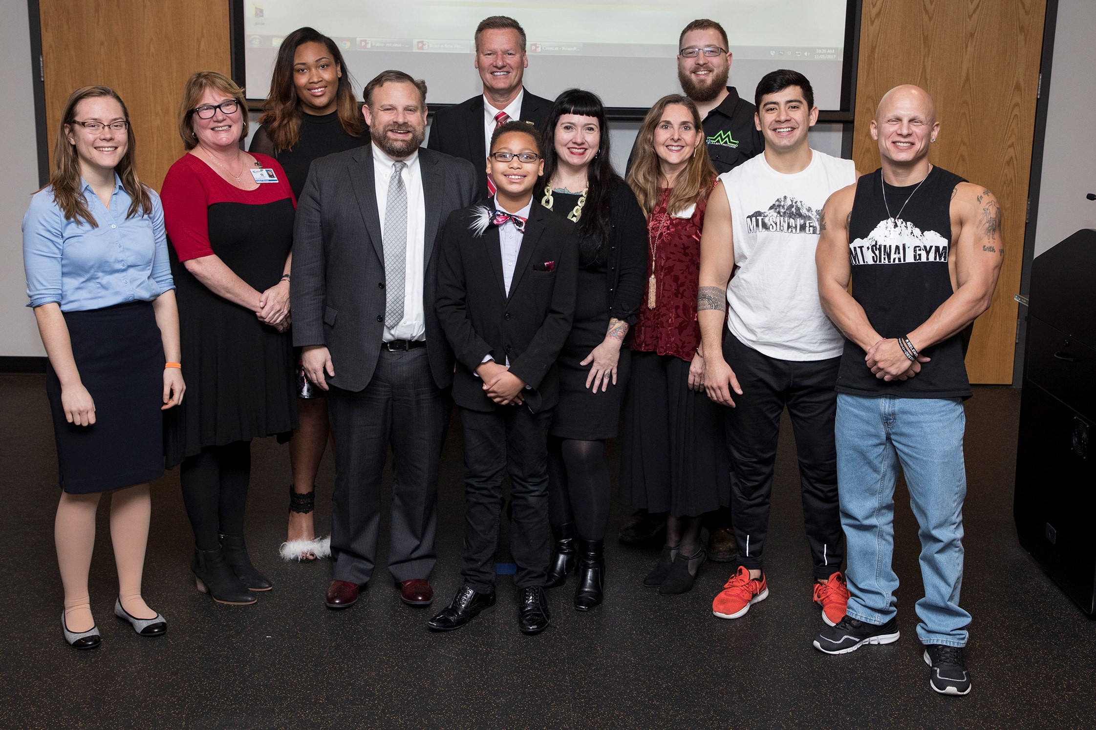 Erin Magennis (CalmLet), Thalia Mendez, Karee Upendo (Build-a-Bow), Racine Mayor Cory Mason, Gateway President and CEO Bryan Albrecht, Alex Upendo (Build-a-Bow), Kristina Watanabe (Wings of Fire), Lisa Aguilar (Wings of Fire), Seth Muller (Muller Motors), Pablo Davalos-Alonso (Mt. Sinai Gym), Alexander Ersing (Mt. Sinai Gym).