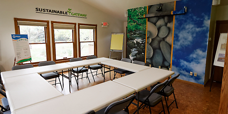 The Community Room is a well-appointed meeting space that is available for use by community and civic groups, featuring views of Pike Creek and the landscaped grounds. The space is fully equipped with the latest audio-visual equipment, including a projector, distance learning system and wireless internet. In warmer months a large deck and gazebo are available as meeting space. 