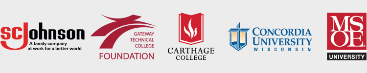 SC Johnson, Gateway Foundation, Carthage, Concordia and MSOE logos