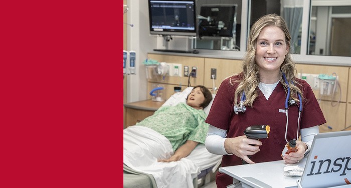 Jessica Aull in a nursing lab