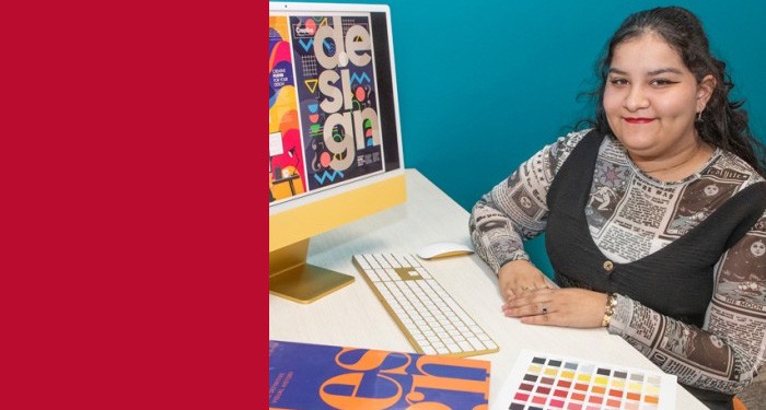 Gateway Graphic Design program student at a workstation