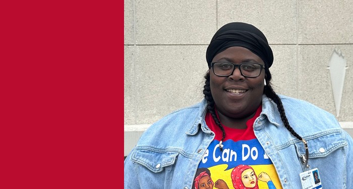 Castrena Woods smiling on campus