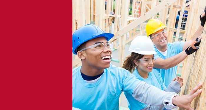 Gateway students working on a carpentry project.