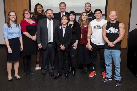 Erin Magennis (CalmLet), Thalia Mendez, Karee Upendo (Build-a-Bow), Racine Mayor Cory Mason, Gateway President and CEO Bryan Albrecht, Alex Upendo (Build-a-Bow), Kristina Watanabe (Wings of Fire), Lisa Aguilar (Wings of Fire), Seth Muller (Muller Motors), Pablo Davalos-Alonso (Mt. Sinai Gym), Alexander Ersing (Mt. Sinai Gym).