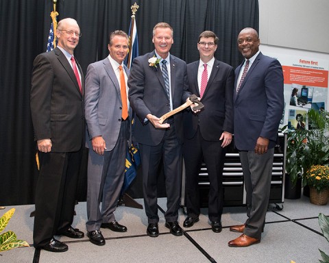 Andy Ginger, 2017 Distinguished Citizen Award Committee co-chairman, Dan Tranchita, Three Harbors Council Board president, Bryan Albrecht, 2017 Distinguished Citizen Award honoree, Andrew Hardin, Three Harbors executive and CEO Tim Mahone, 2017 Distinguished Citizen Award Committee co-chairman