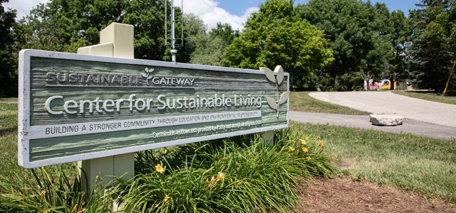Center for Sustainable Living outdoor sign on campus